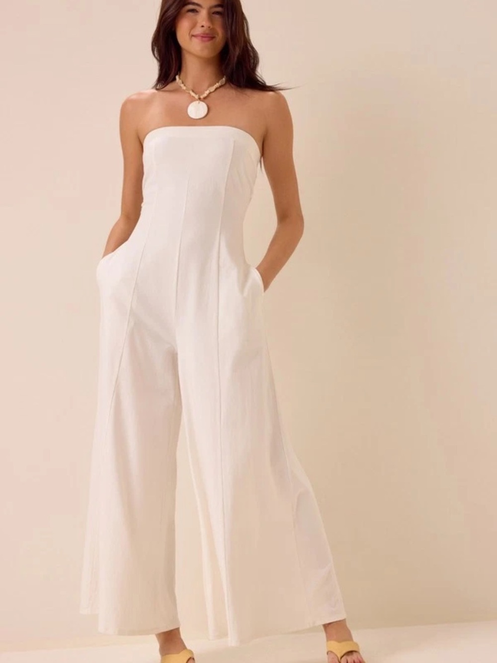 Strapless Wide-Leg Jumpsuit in White